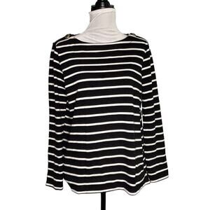 Max & Co. Boat Neck Pullover Top Black White Stripe Size Large